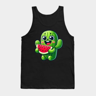 Cute Cactus Comic With Watermelon Fruity Tank Top